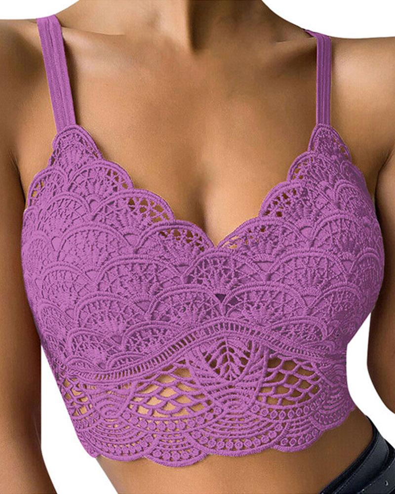 

Lace Trim Spaghetti Strap Criss Cross Bralette, Purple