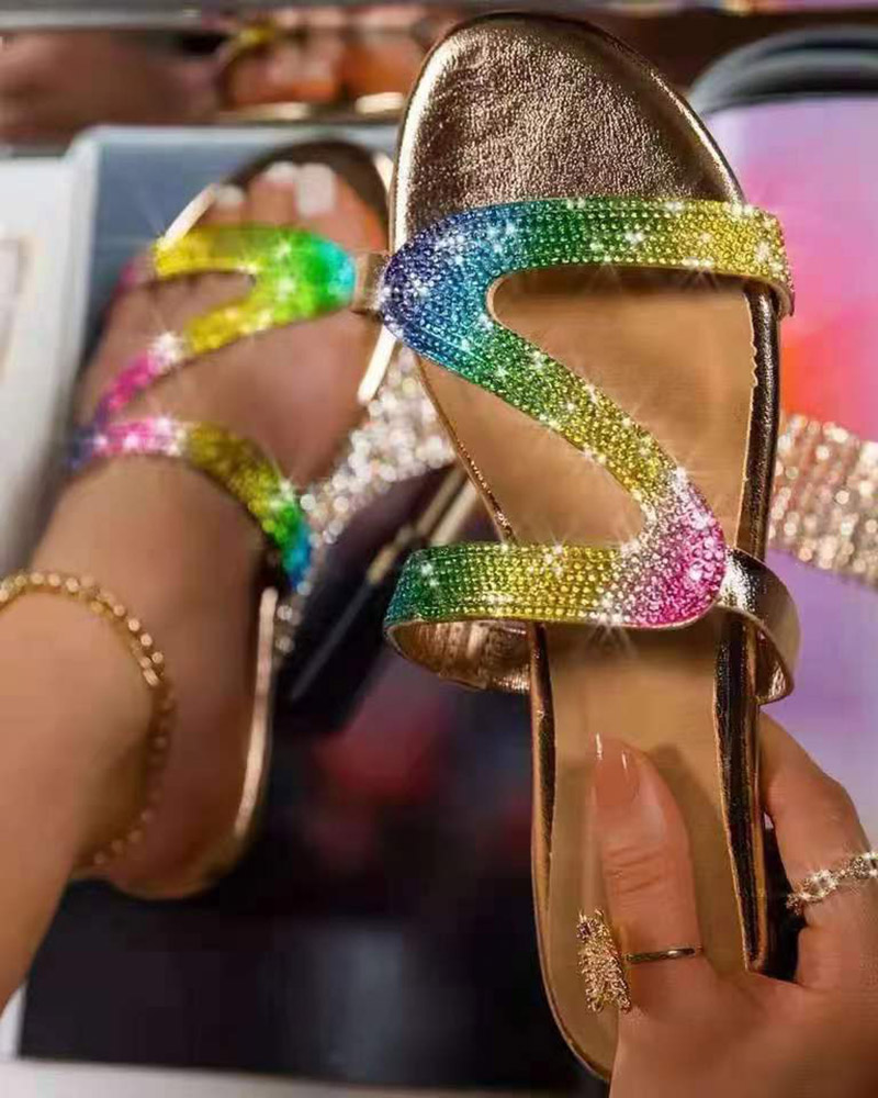 

Rhinestone Decor Round Toe Slippers, Multicolor