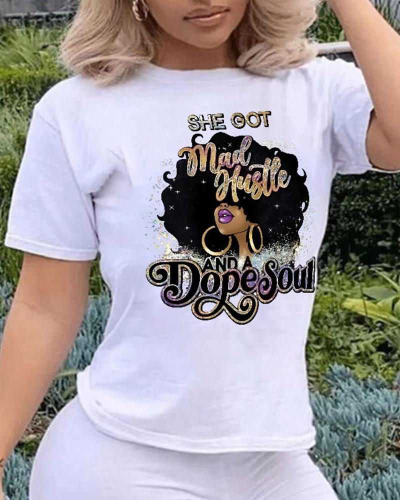

Figure Letter Print Short Sleeve Casual T-shirt, White