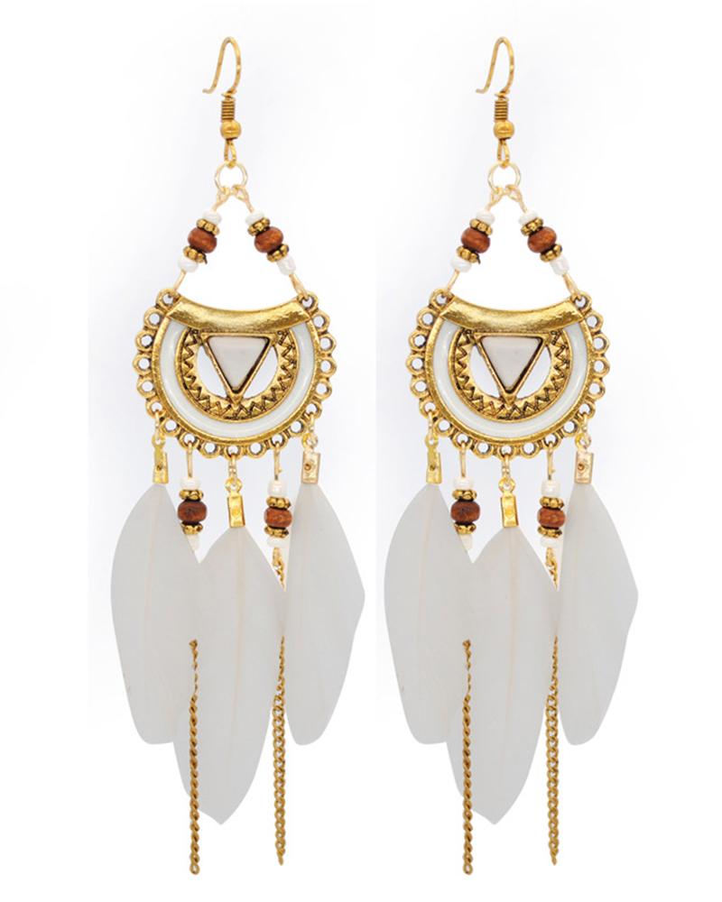 

1Pair Bohemian Waterdrop Feather Drop Earrings, White