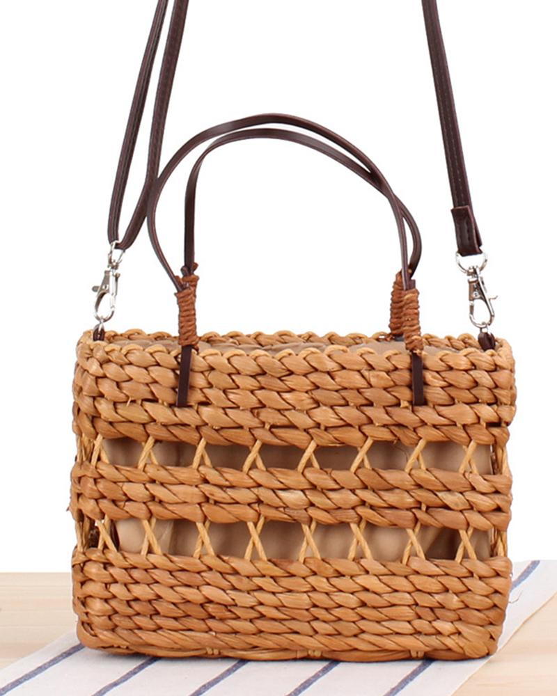 

Hollow Out Satchel Straw Bag, Coffee