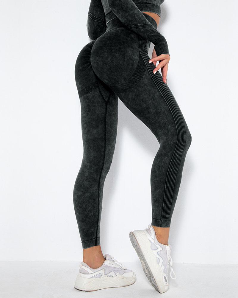 

Tie Dye Print High Waist Tummy Control Scrunch Butt Leggings, Black