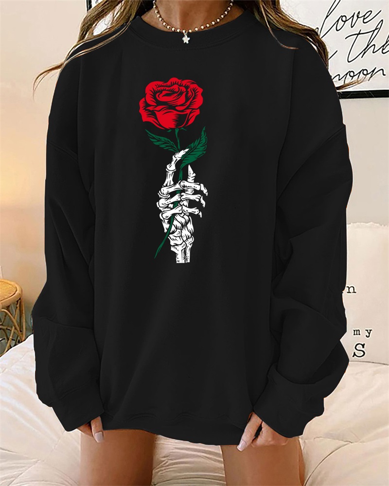 

Plus Size Halloween Graphic Print Long Sleeve Top, Black