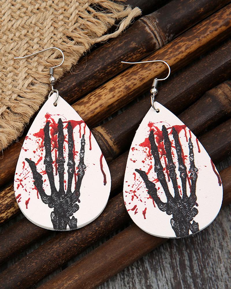

1Pair Halloween Scary Skeleton Print Drop Earrings, White