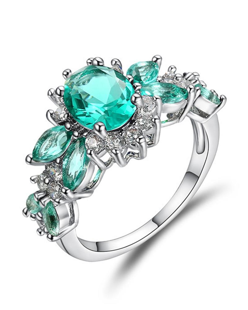 

1pc Crystal Stone Rhinestone Decor Ring, Green