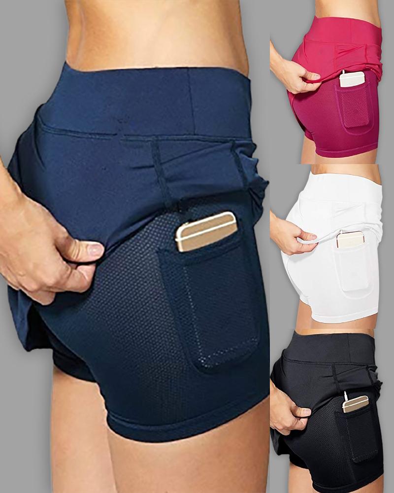 

Pocket Design Active Skorts Fitness Workout High Waist Yoga Skorts, Black