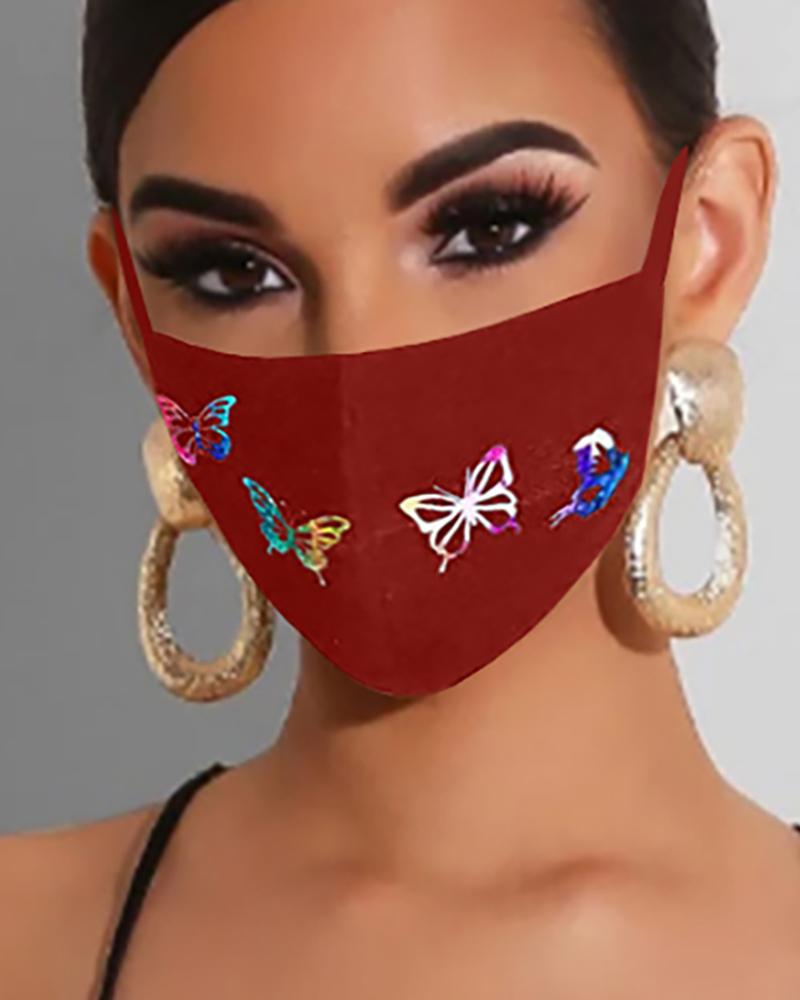 

Butterfly Print Earloop Breathable Mouth Mask, Wine red