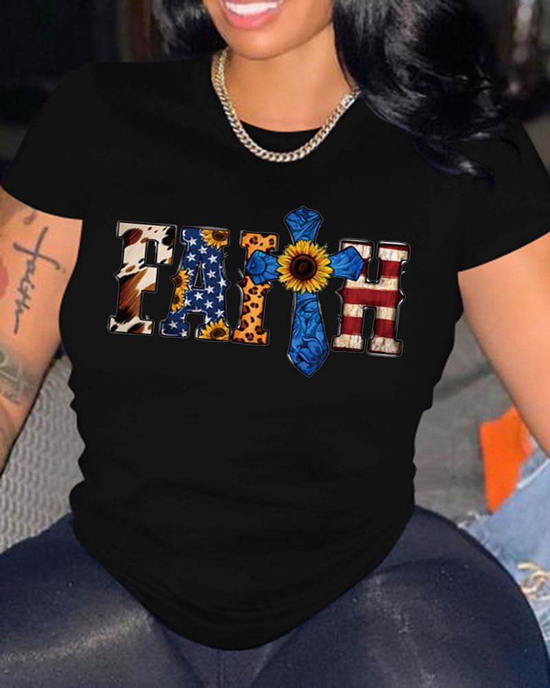 

Independence Day Flag Letter Print Casual T-shirt, Black