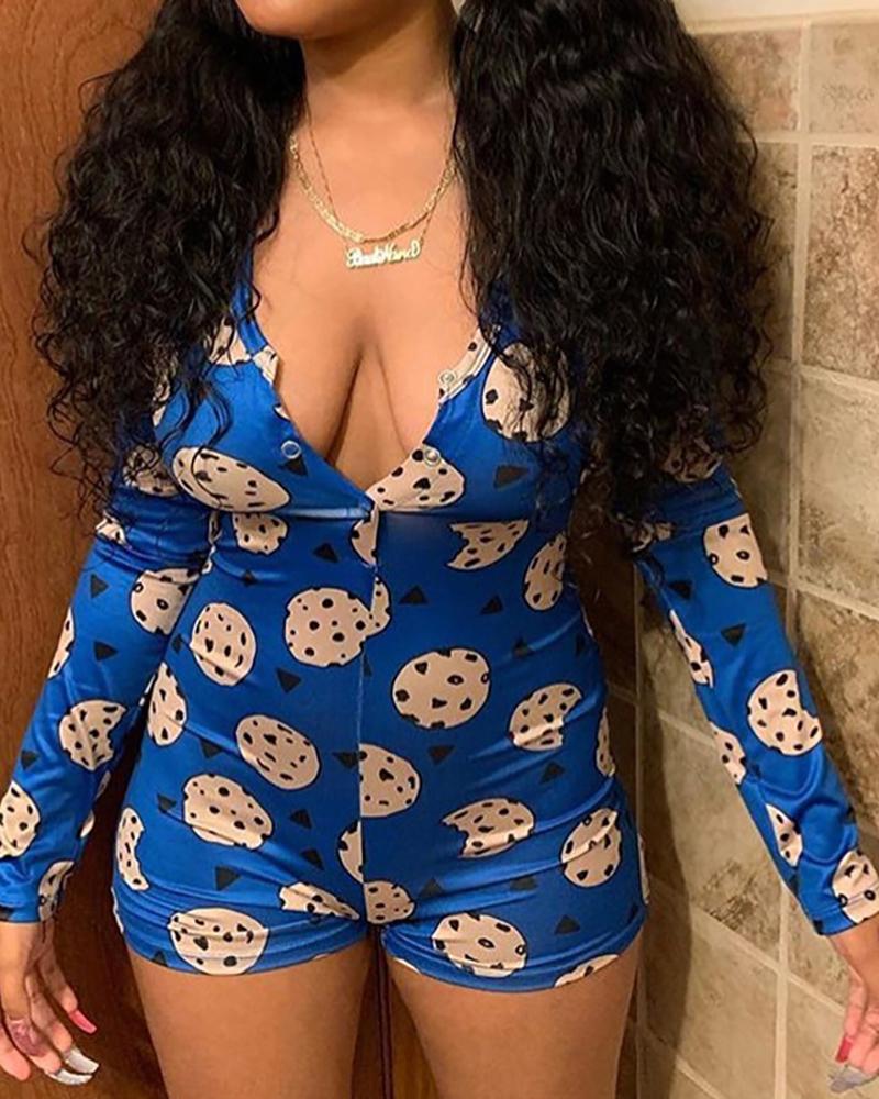 

Cartoon Print Long Sleeve Romper, Style5