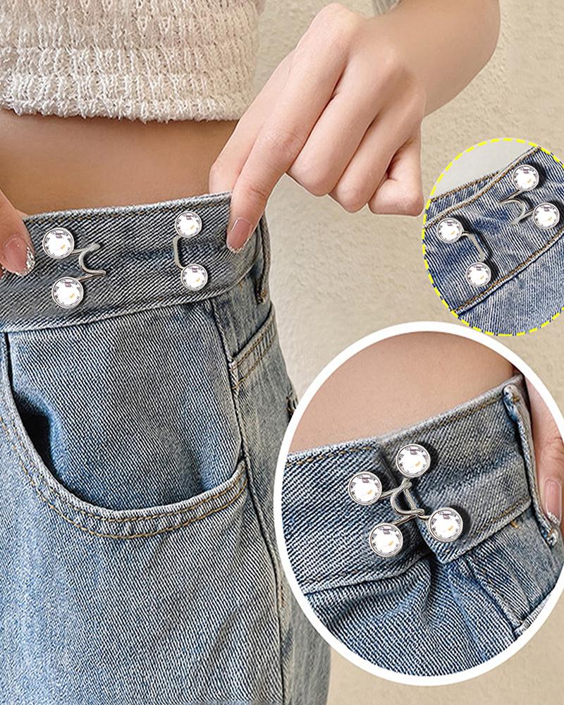 

2pcs Beaded Tighten Waist Brooches Pants Jeans Adjustable Waist Clip Pins Clothing Accessories Set, Clear