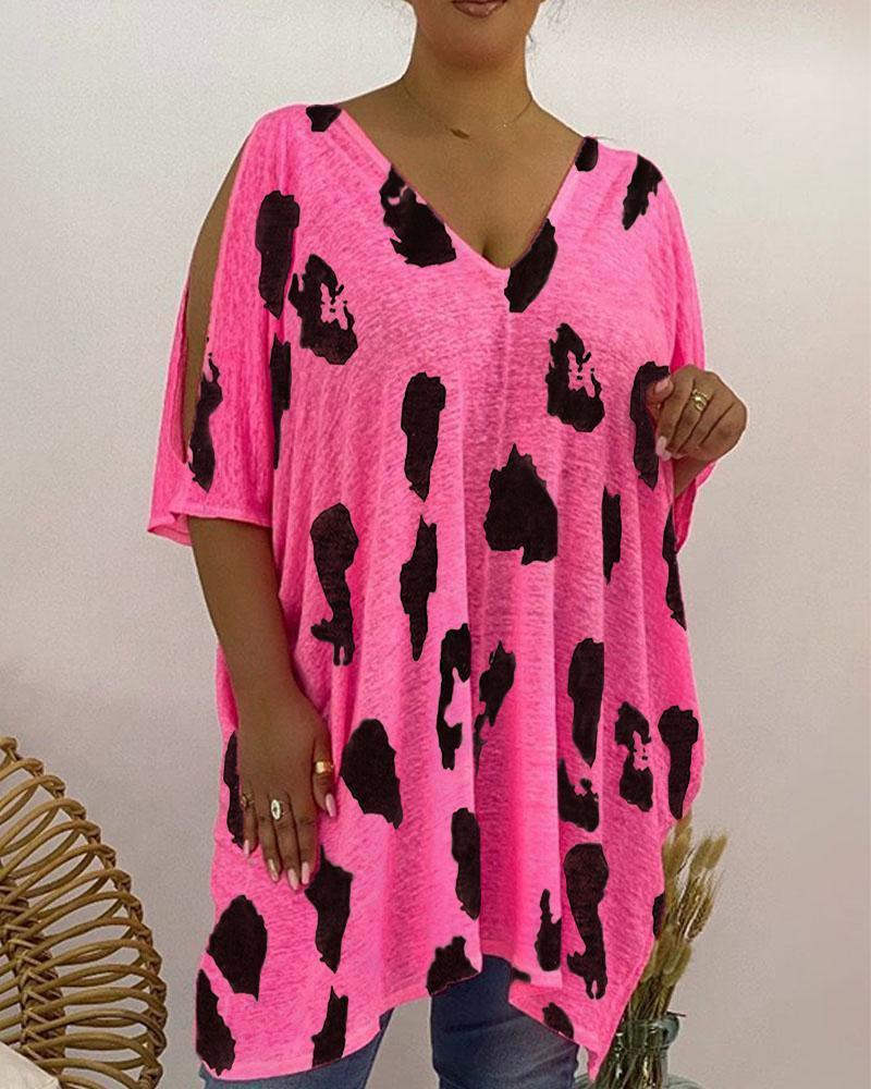 

Plus Size Allover Print Cold Shoulder Top, Pink