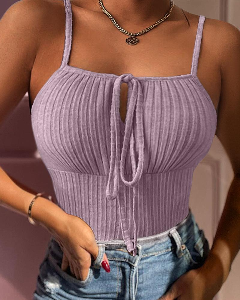 

Tied Detail Ribbed Cami Top, Pink