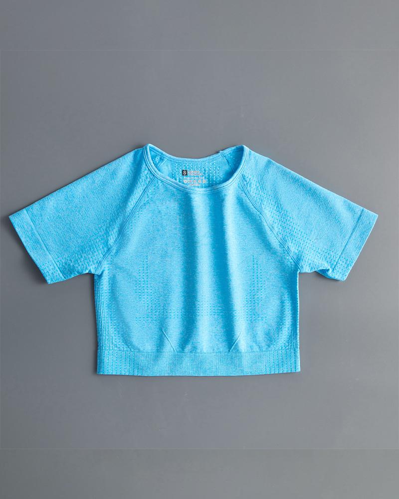 

Plain Short Sleeve Round Neck Skinny Active Tops, Sky blue