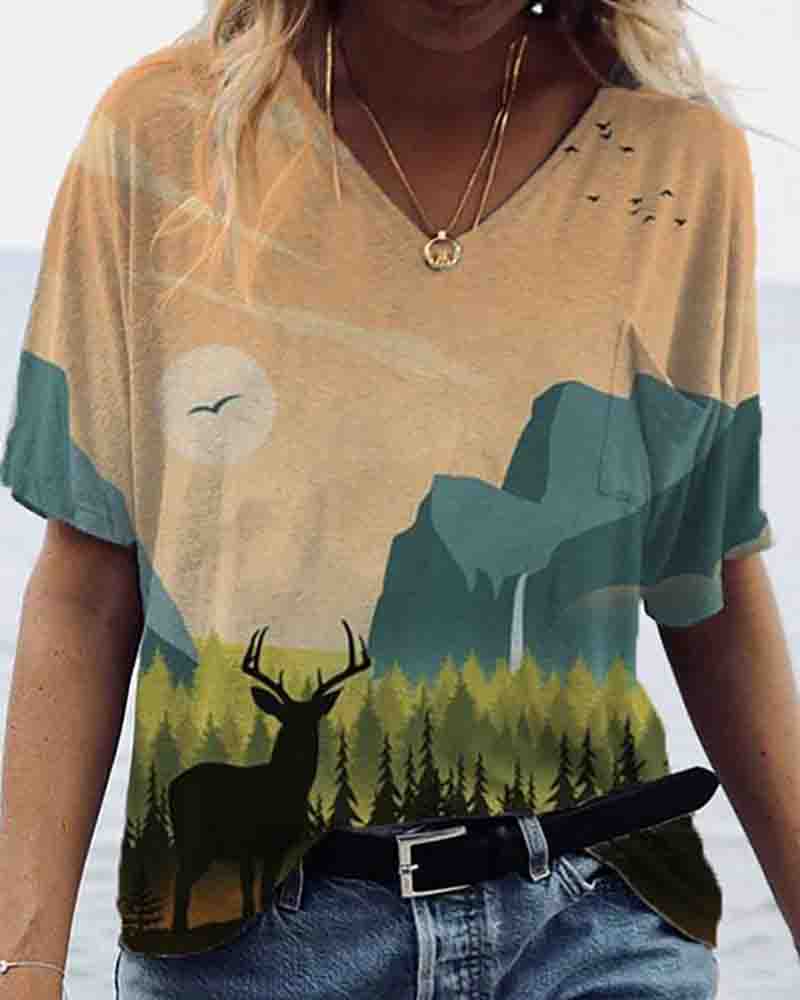 

Graphic Animal Print Half Sleeve Casual T-shirt, Style5
