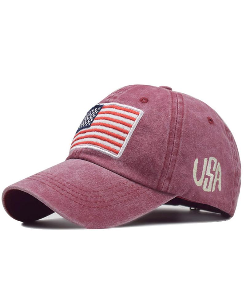 

Independence Day USA Flag Embroidery Baseball Cap, Wine red