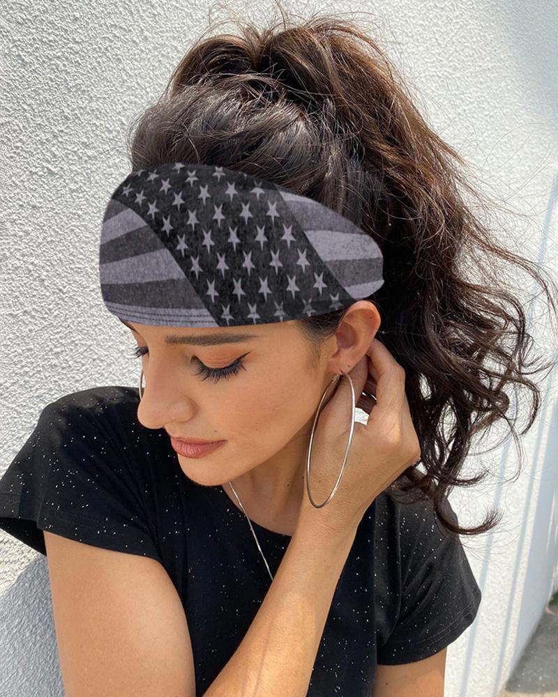 

Flag Print Yoga Running Elastic Headwraps Hair Band, Gray