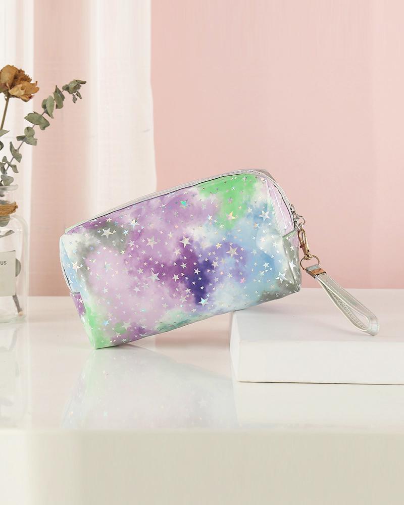 

Galaxy Print Makeup Bag Portable Cosmetic Beauty Travel Pouch Multifunctional Case Toiletry Organizer, Purple