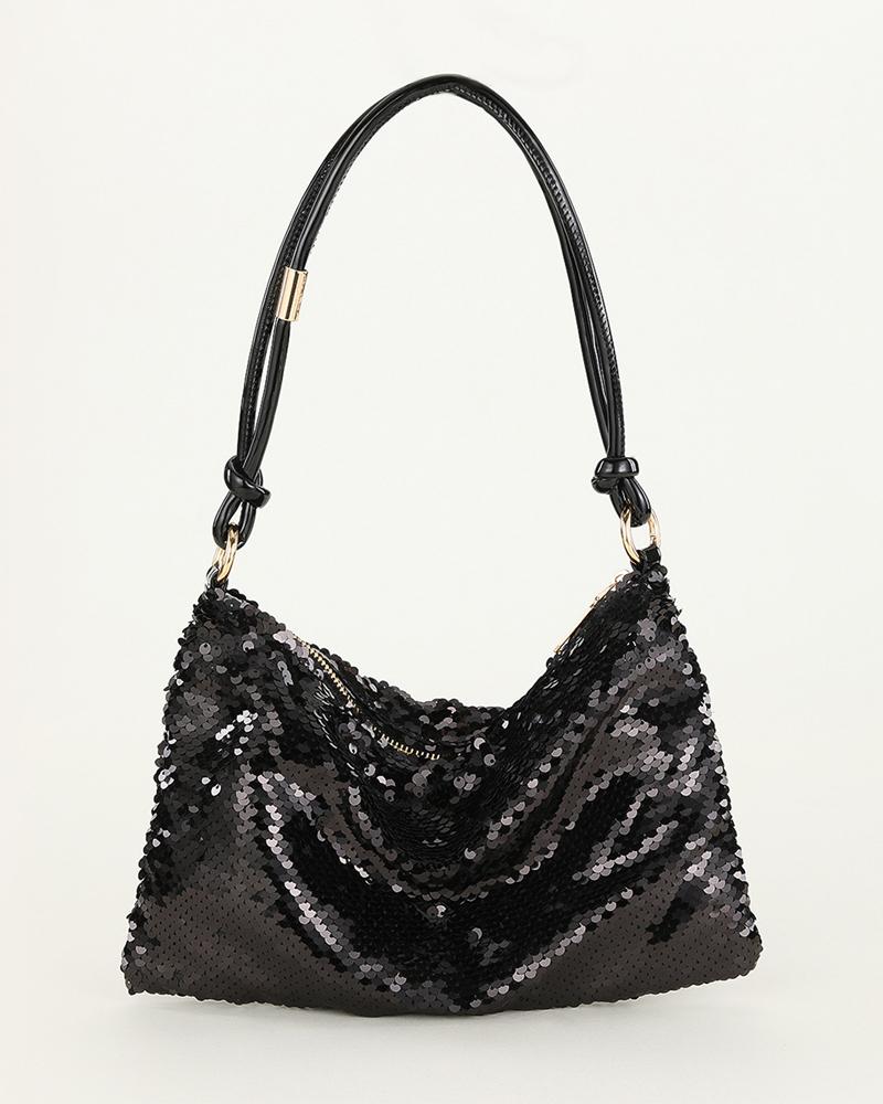 

Allover Sequin Evening Bag, Black