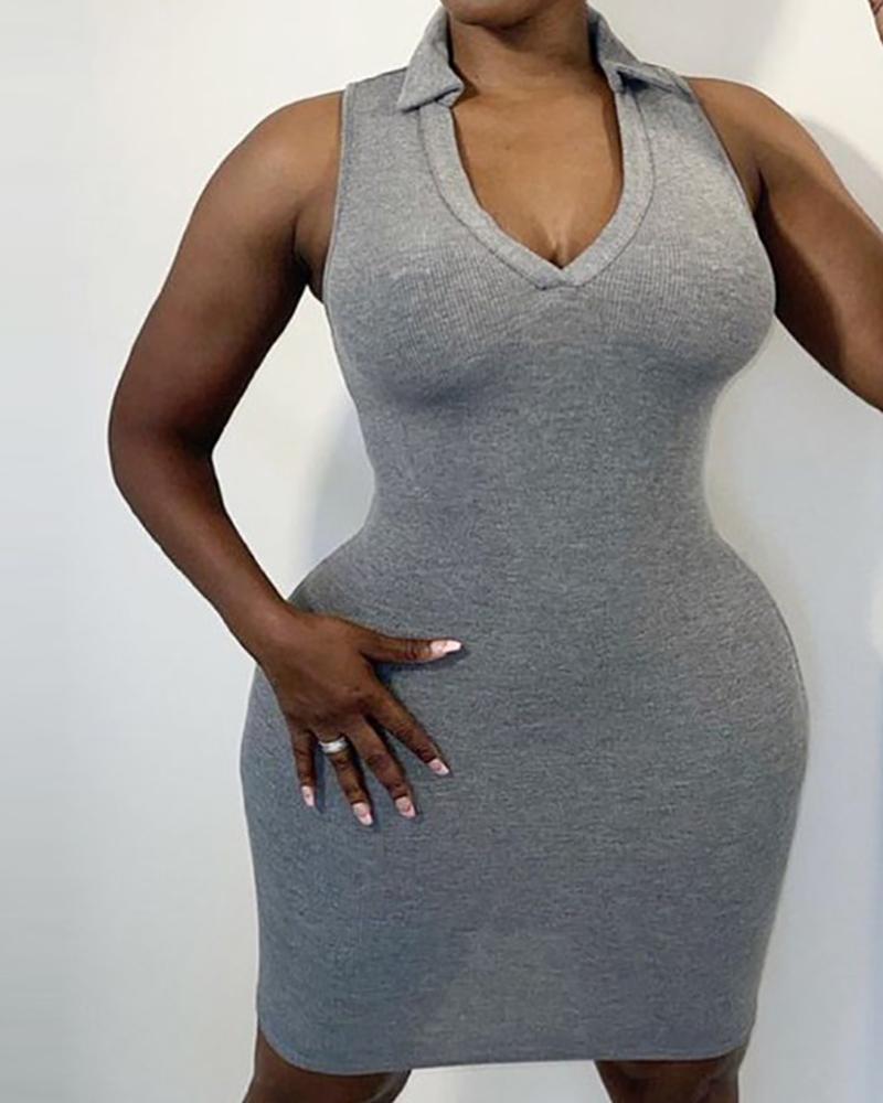 

Sleeveless Plain Skinny Bodycon Dress, Gray