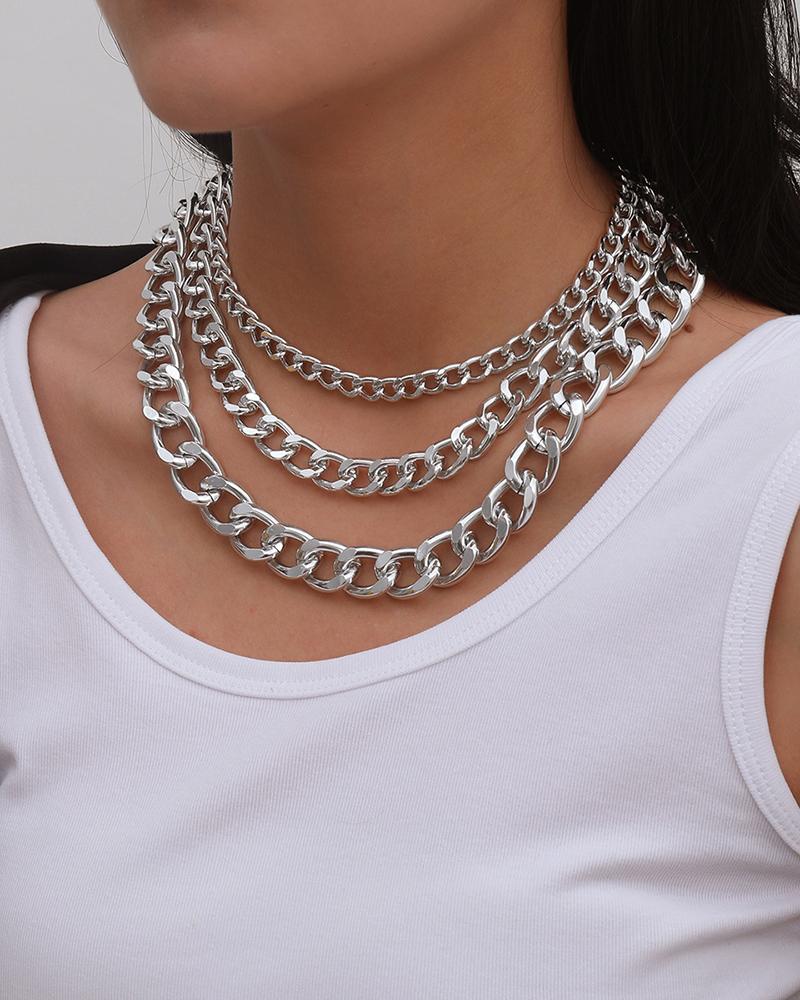 

Layered Simple Chain Necklace, Silver