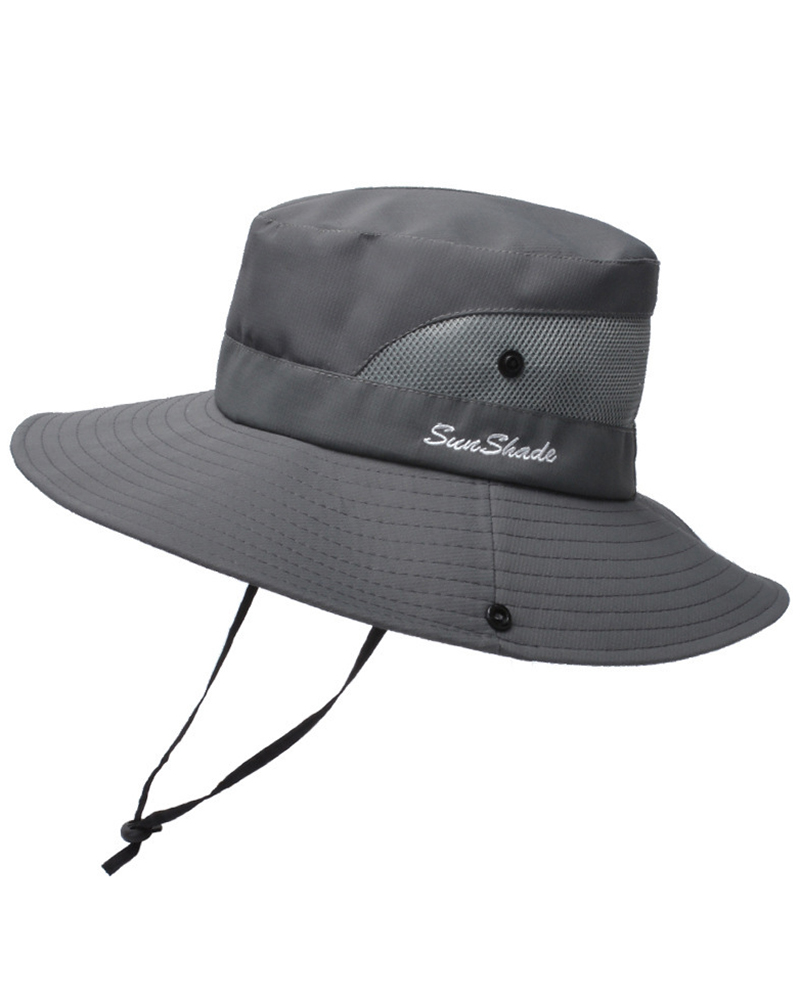 

Drawstring Contrast Paneled Wide Brim Sun Bucket Hat, Gray