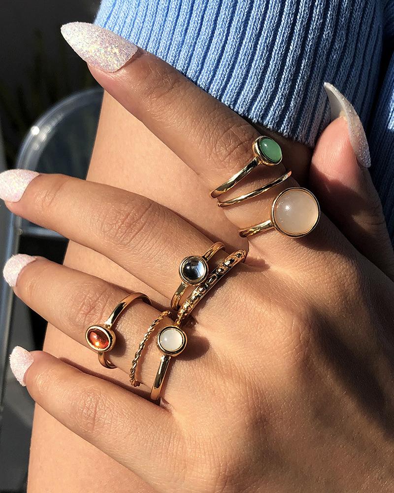 

Colorful Beaded Casual Rings Set, Gold
