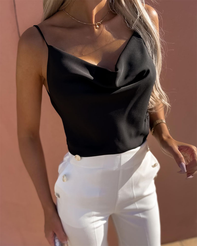 

Cowl Neck Satin Cami Top, Black