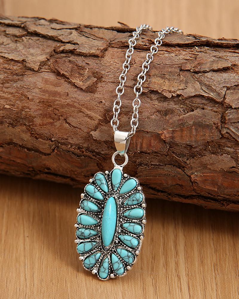 

1pc Bohemian Turquoise Pendant Necklace, Blue
