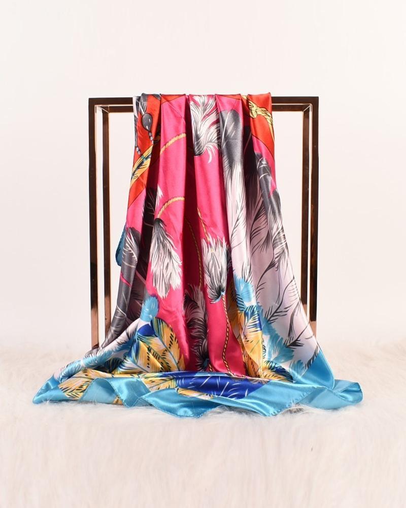 

Vintage Plants Print Satin Square Scarf Headband, Lighted blue