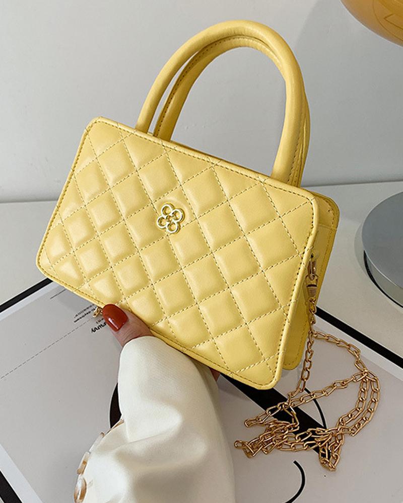 

Quilted Chain Strap Shoulder Bag With Handle, Yellow