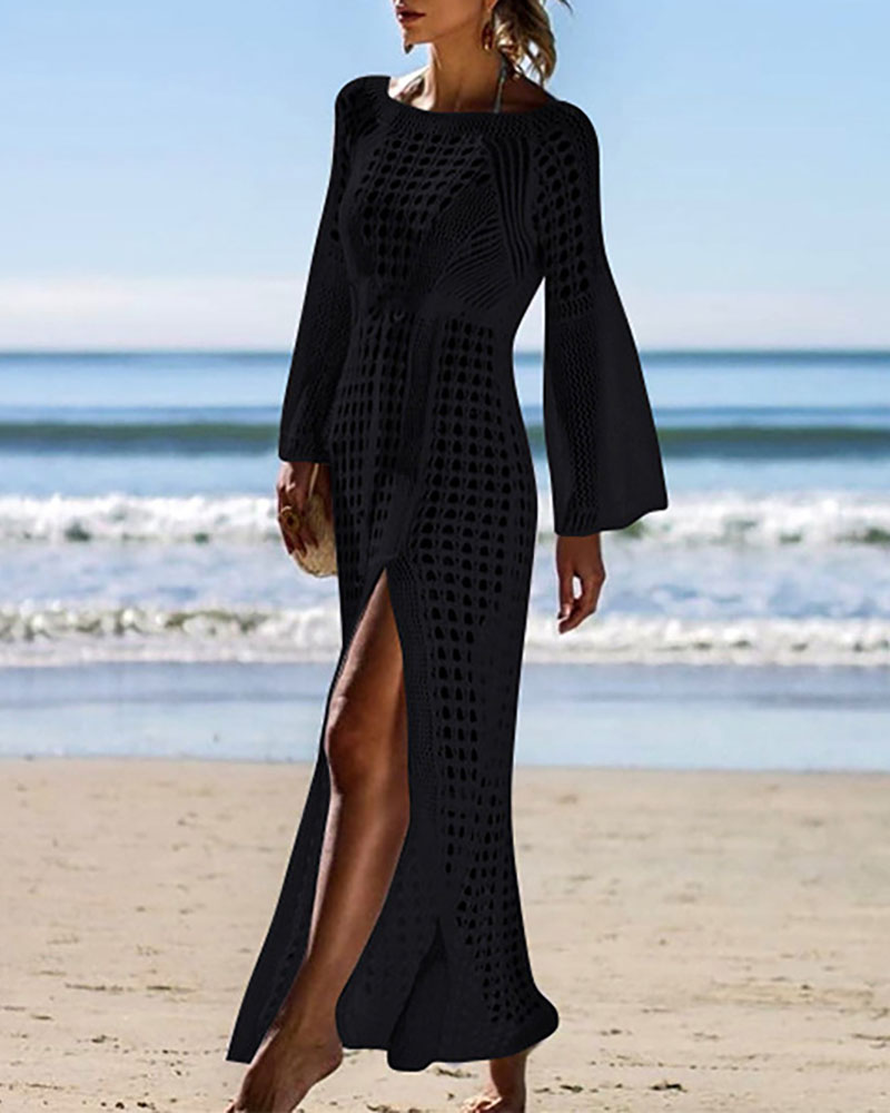 

High Slit Hollow Out Cover Up Dress, Black