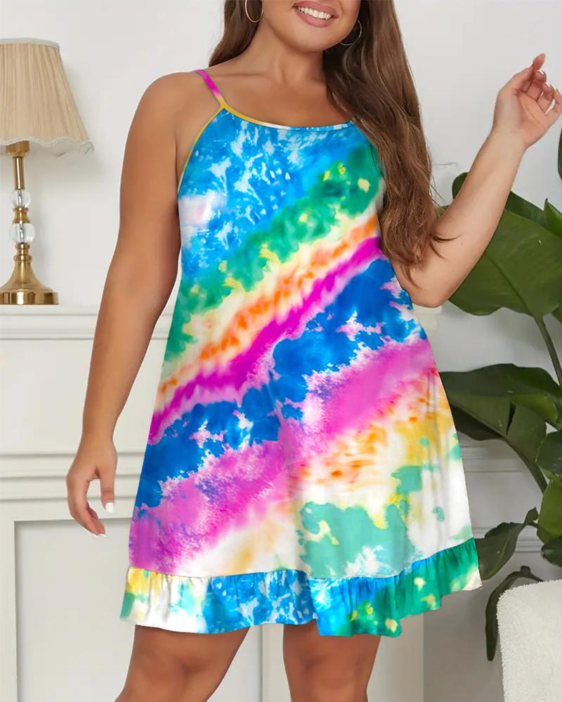 

Plus Size Tie Dye Print Scoop Neck Sleep Dress, Multicolor