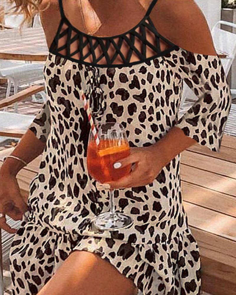 

Cold Shoulder Cutout Cheetah Print Dress, Leopard