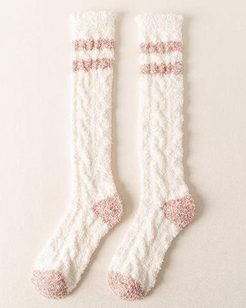 

1Pair Striped Contrast Paneled Fuzzy Thermal Socks, Style8