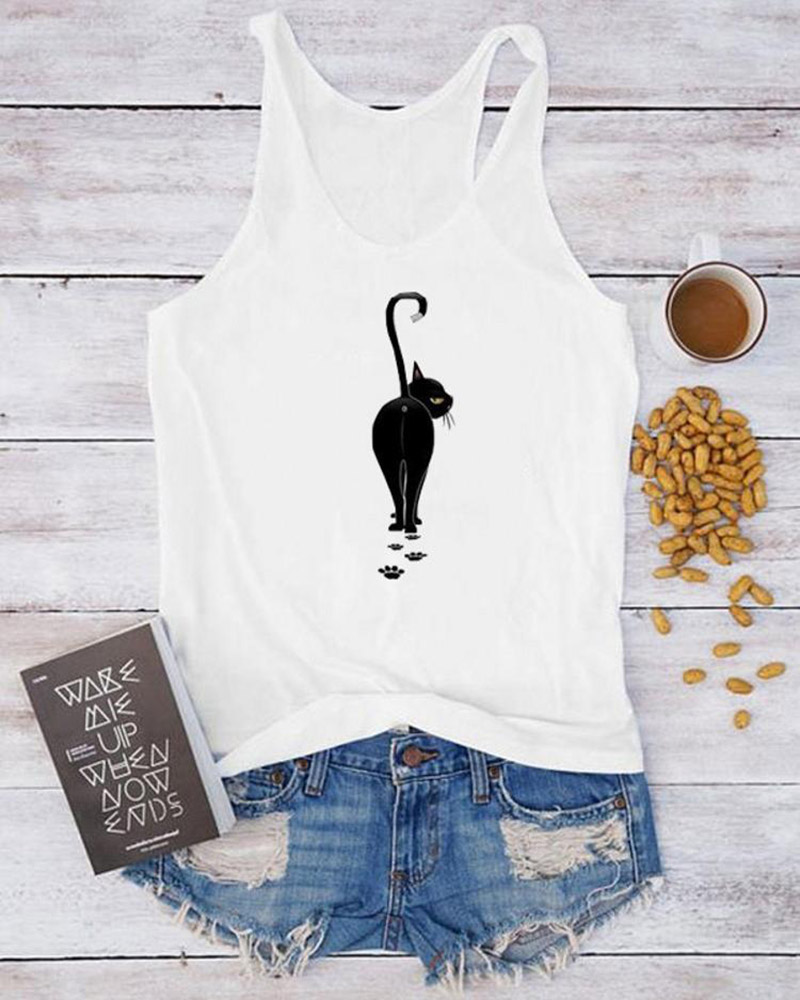 

Casual Fashion Cute Cats Tank Tops, White