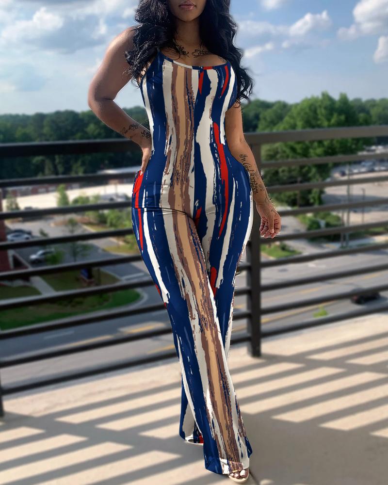 

Abstract Print U-Neck Spaghetti Strap Jumpsuit, Multicolor