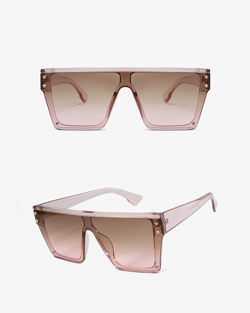 

1Pair Star Pattern Big Square Frame Flat Top Sunglasses, Brown