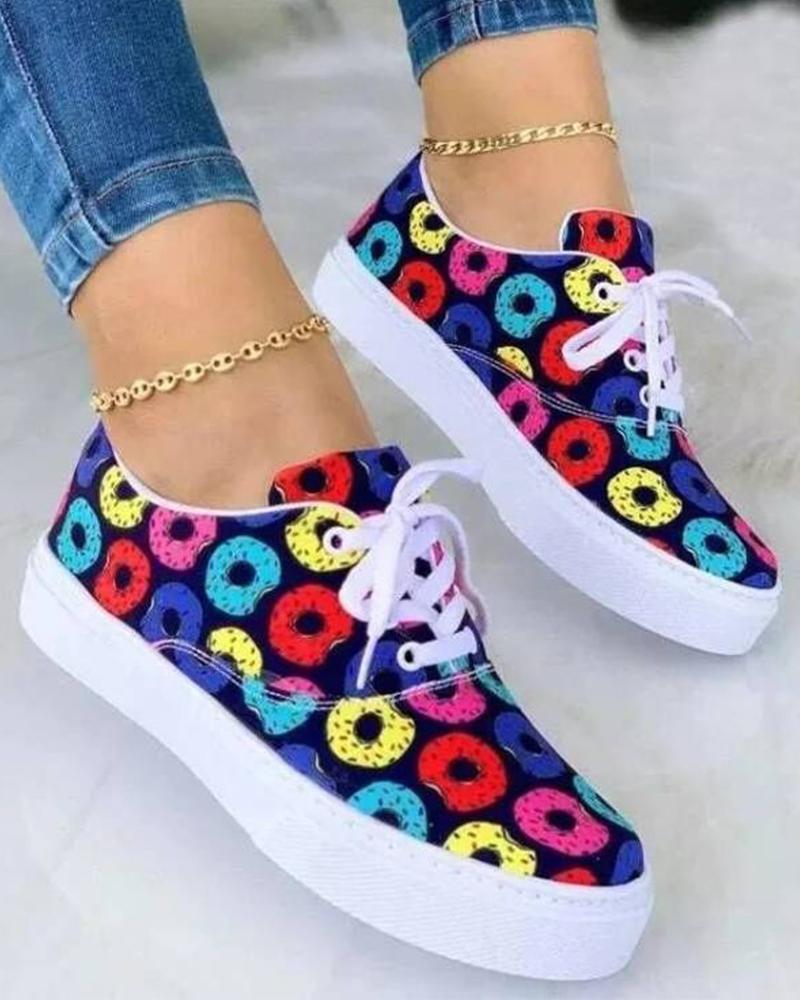 

Eyelet Lace-up Allover Print Sneakers, Multicolor