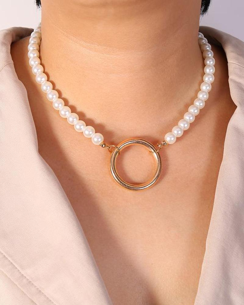

Vintage Boho Pearl Necklace, Gold