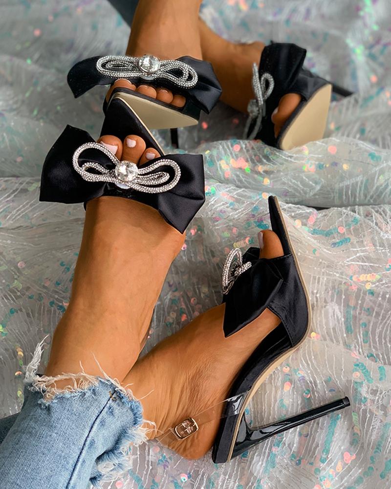 

Rhinestone Bowknot Decor Pointed Toe Stiletto Heels, Black
