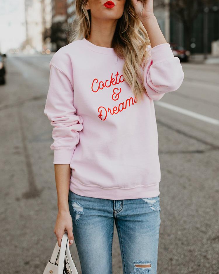 

Letter Printed Loose Sweatshirt, Pink