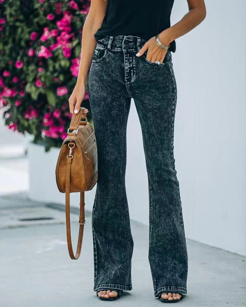 

Zipper Fly High Waist Flared Leg Jeans, Black