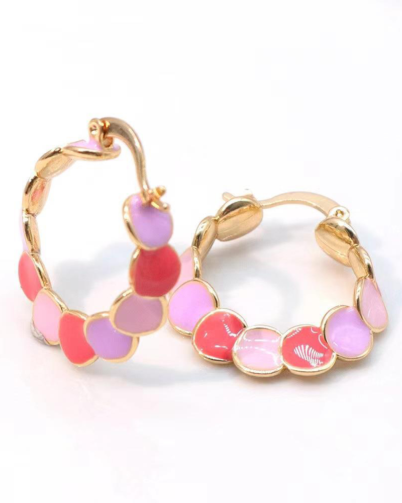 

1Pair Colorful Drip Oil Hoop Earrings, Pink