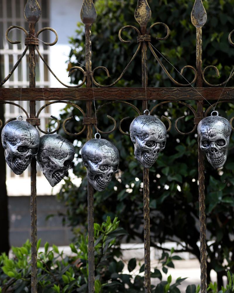 

6pcs Halloween Skull Head Ornaments Yard Garden Outdoor Decorations Set, Silver