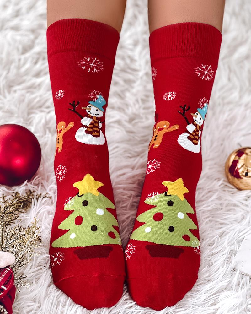 

1Pair Christmas Character Santa Graphic Print Cartoon Crew Socks, Style3