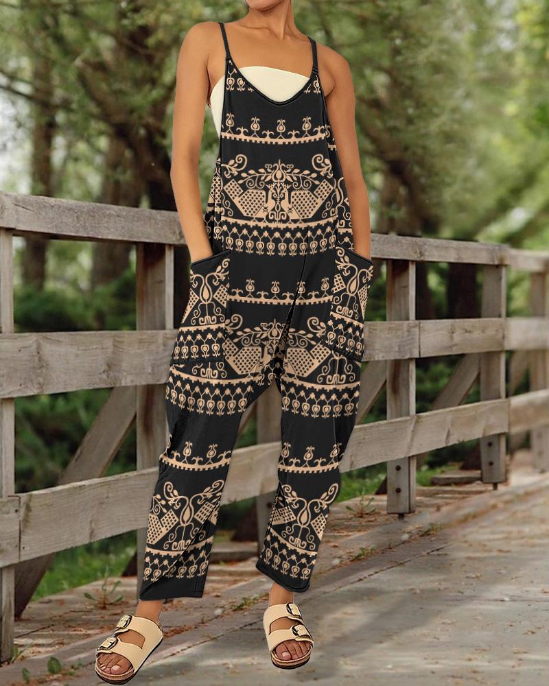 

Tribal Print Pocket Design Cami Jumpsuit, Multicolor