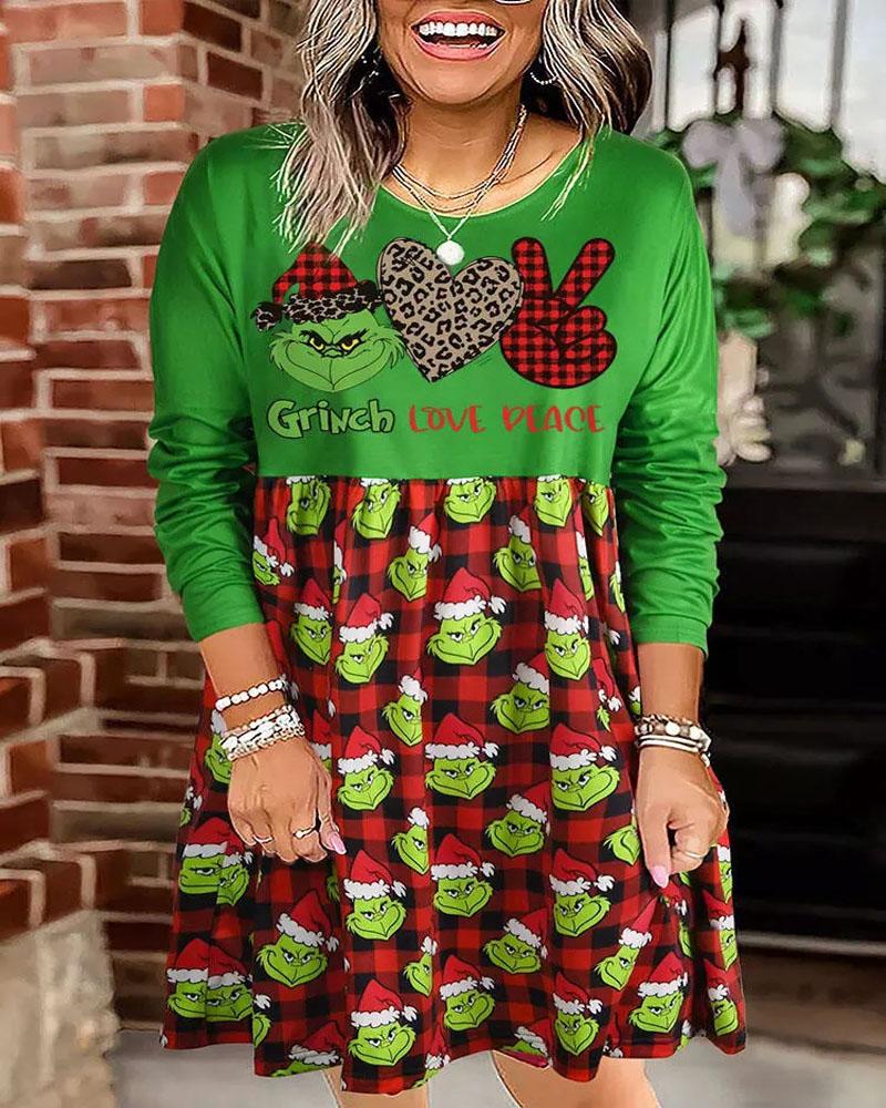 

Plus Size Grinch Stole Christmas Print Casual Dress, Green