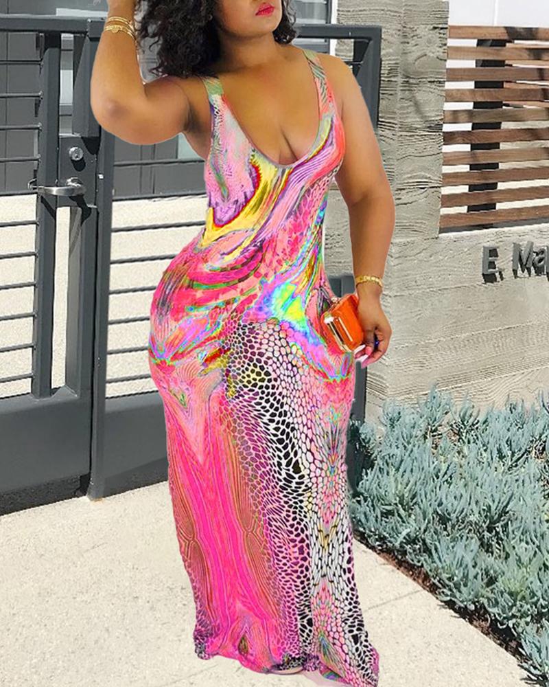 

Colorblock U-Neck Sleeveless Maxi Dress, Hot pink