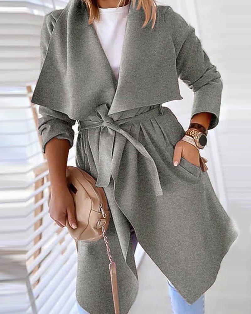 

Solid Pocket Design Long Sleeve Casual Cardigan, Gray