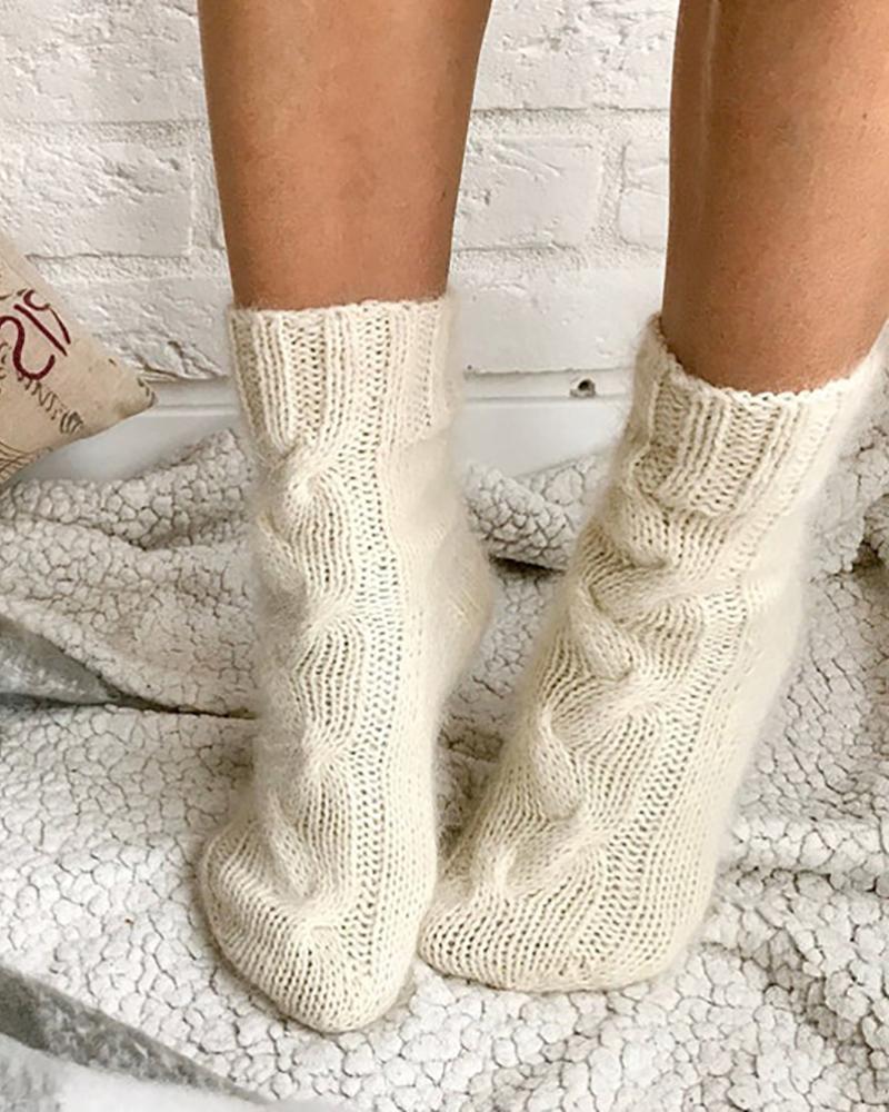 

Cable Knit Casual Socks, Beige